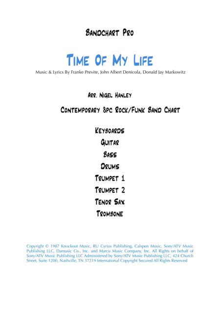 I Ve Had The Time Of My Life 8pc Funk Rock Band Chart 2 Tpts In F Sheet Music