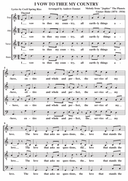 I Vow To Thee My Country A Cappella Sheet Music