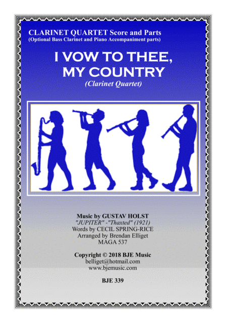 Free Sheet Music I Vow To Thee My Country Clarinet Quartet Score And Parts Pdf