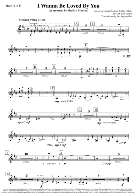 I Wanna Be Loved By You Brass Parts Transcription Of Original Marilyn Monroe Recording Sheet Music