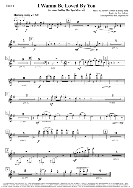 I Wanna Be Loved By You Woodwind Harp Parts Transcription Of Original Marilyn Monroe Recording Sheet Music