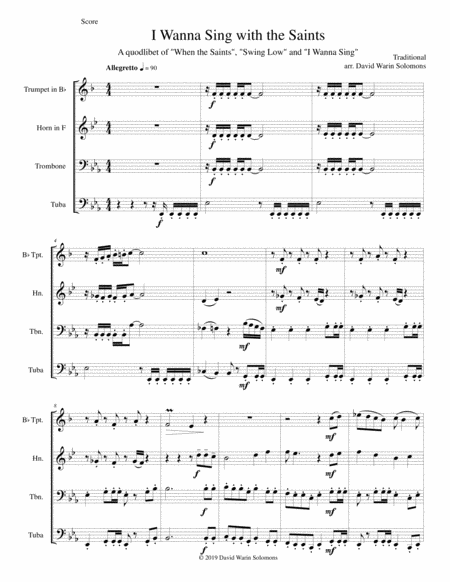 Free Sheet Music I Wanna Sing With The Saints For Brass Quartet