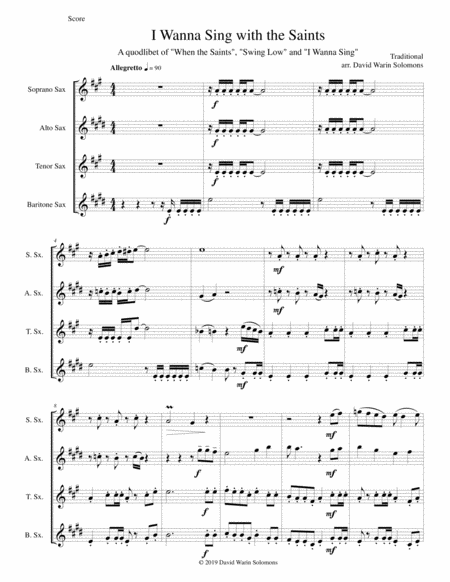 Free Sheet Music I Wanna Sing With The Saints For Saxophone Quartet