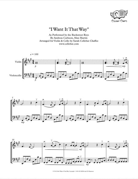 I Want It That Way Violin Cello Duet Backstreet Boys Arr Cellobat Sheet Music