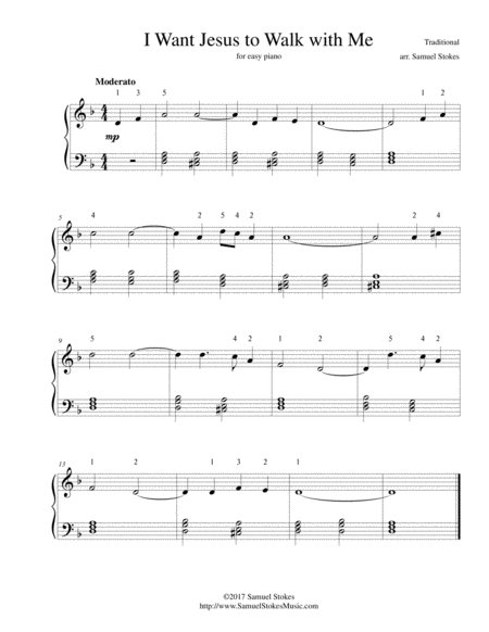 Free Sheet Music I Want Jesus To Walk With Me For Easy Piano