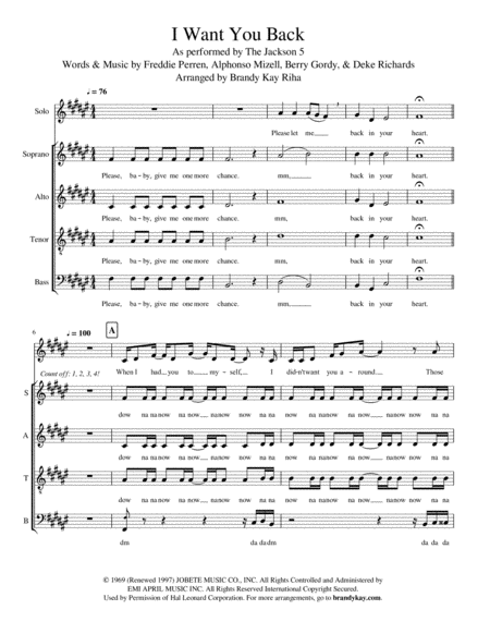 I Want You Back Satb A Cappella Sheet Music