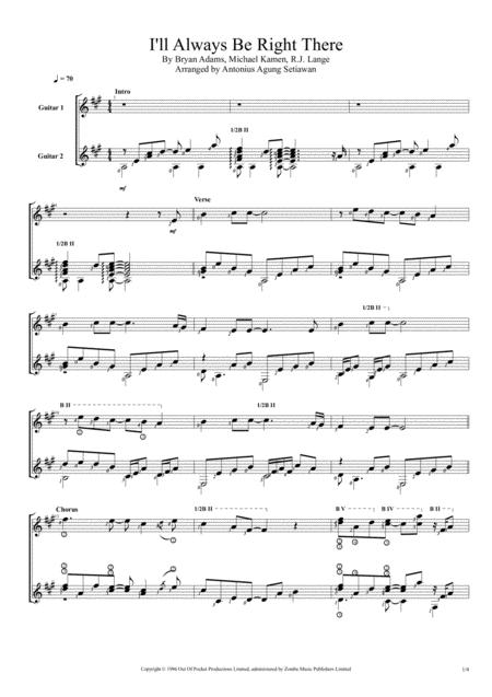 Free Sheet Music I Will Always Be Right There Duet Guitar Score