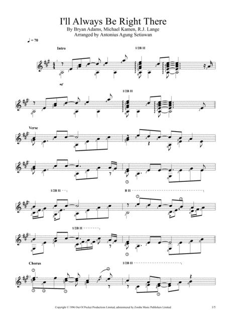 I Will Always Be Right There Solo Guitar Score Sheet Music