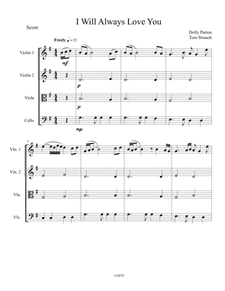 Free Sheet Music I Will Always Love You For String Quartet