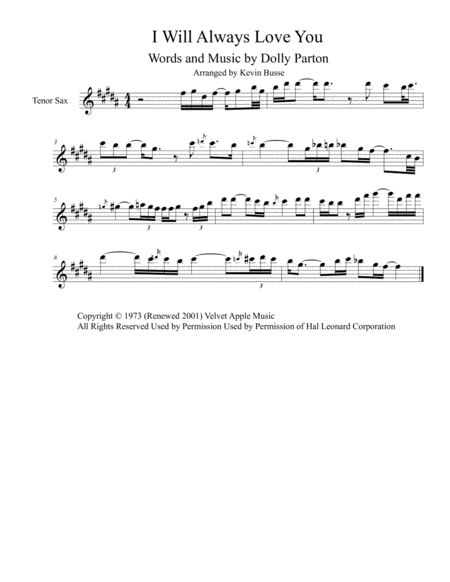 Free Sheet Music I Will Always Love You Tenor Sax Solo