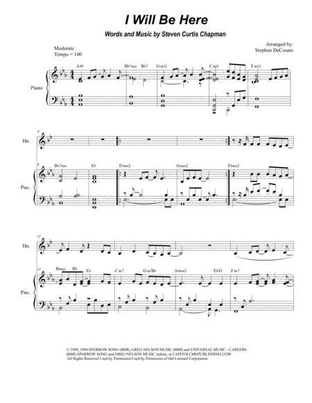 Free Sheet Music I Will Be Here Duet For Bb Trumpet And French Horn