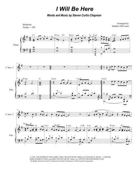 I Will Be Here Duet For C Instruments Sheet Music