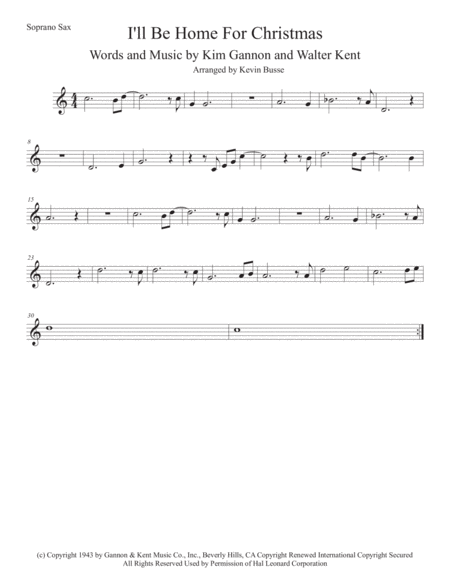 Free Sheet Music I Will Be Home For Christmas Easy Key Of C Soprano Sax