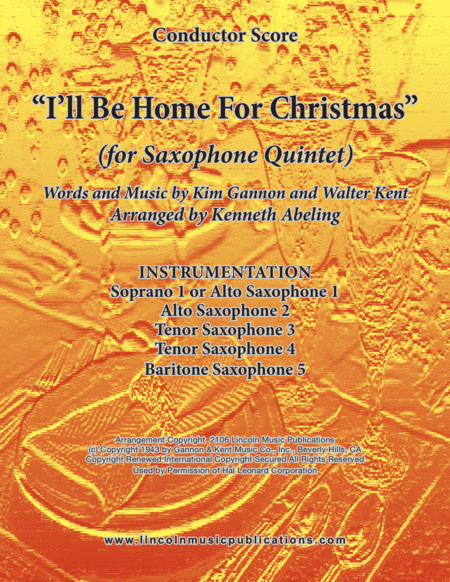 I Will Be Home For Christmas For Saxophone Quintet Sattb Or Aattb Sheet Music