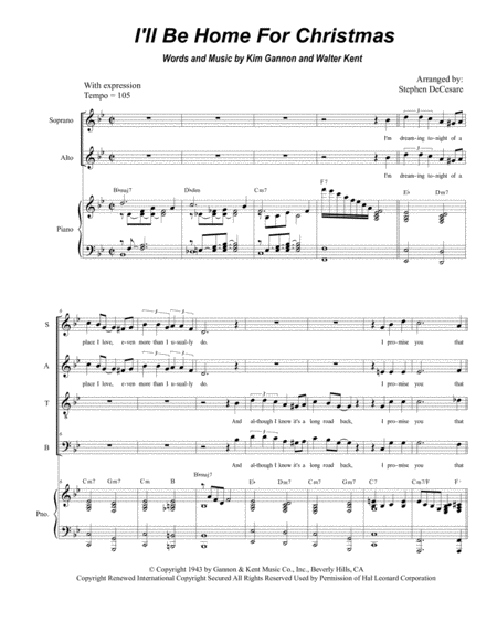 I Will Be Home For Christmas For Vocal Quartet Satb Sheet Music