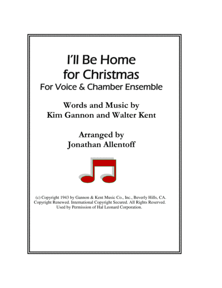 I Will Be Home For Christmas For Voice Chamber Ensemble Sheet Music