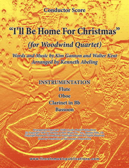 Free Sheet Music I Will Be Home For Christmas For Woodwind Quartet