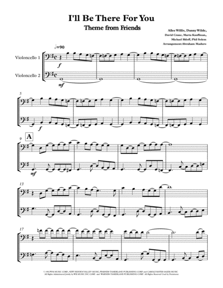 I Will Be There For You Theme From Friends Cello Duet Sheet Music