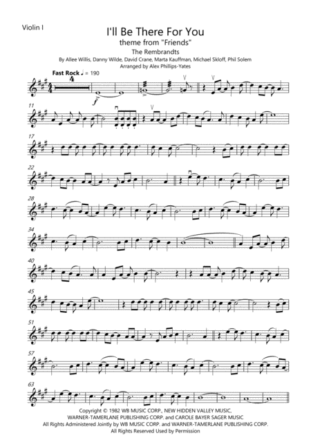Free Sheet Music I Will Be There For You Theme From Friends String Quartet