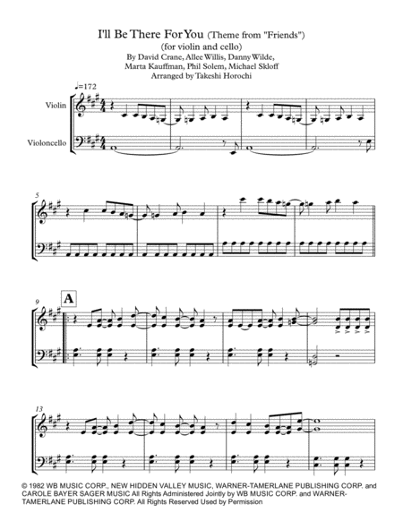 I Will Be There For You Theme From Friends Violin Cello Sheet Music