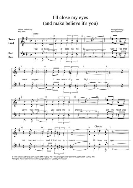 I Will Close My Eyes Sheet Music