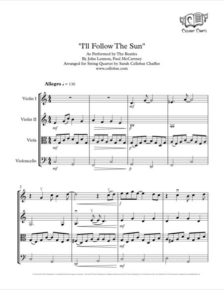 Free Sheet Music I Will Follow The Sun String Quartet Beatles Arr Cellobat