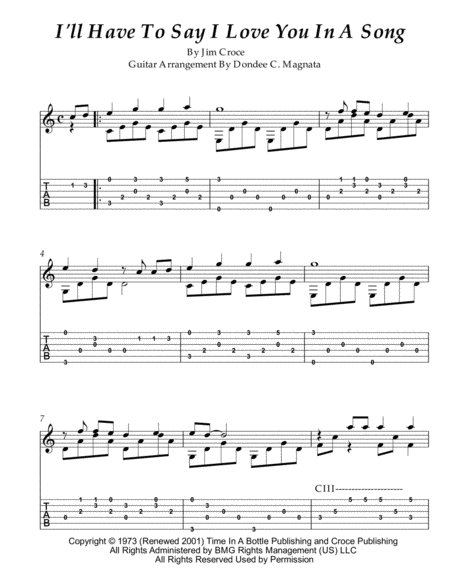 Free Sheet Music I Will Have To Say I Love You In A Song Easy Fingerstyle Guitar Arrangement With Tab
