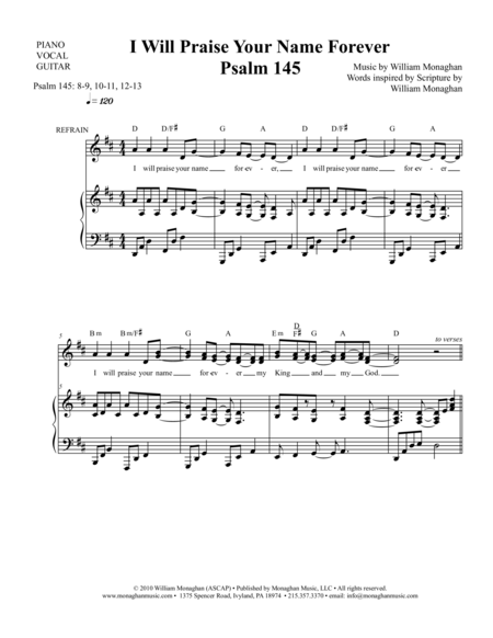 Free Sheet Music I Will Praise Your Name Forever Psalm 145