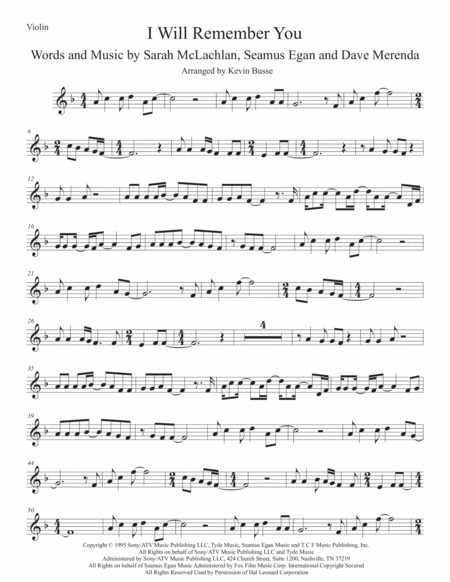 I Will Remember You Violin Sheet Music