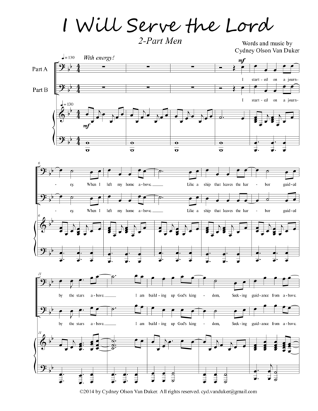 Free Sheet Music I Will Serve The Lord 2 Part Men