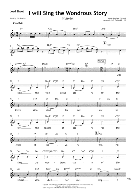 Free Sheet Music I Will Sing The Wondrous Story Worship Set