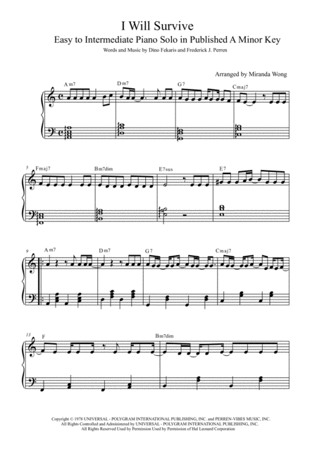 I Will Survive Easy Piano Solo In Published A Minor With Chords Sheet Music