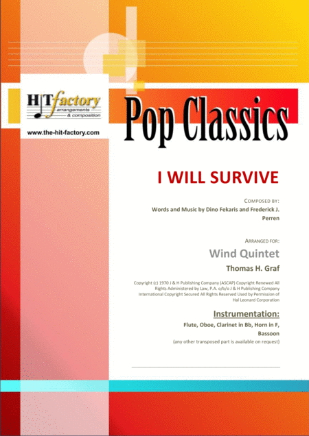 Free Sheet Music I Will Survive Gloria Gaynor Ballad Disco Wind Quintet