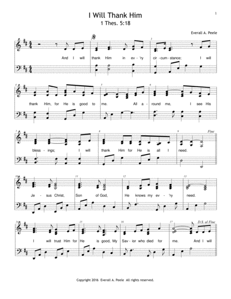 I Will Thank Him Sheet Music