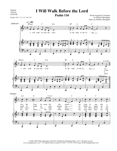 Free Sheet Music I Will Walk Before The Lord Psalm 116