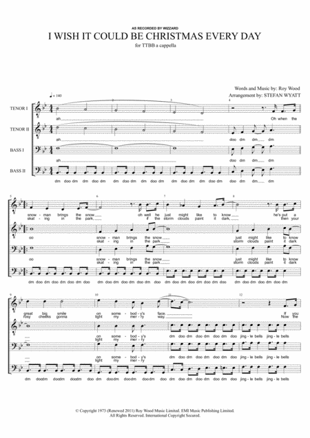 I Wish It Could Be Christmas Every Day For Ttbb A Cappella Sheet Music