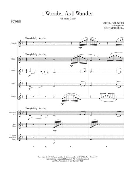 I Wonder As I Wander For Flute Choir Sheet Music