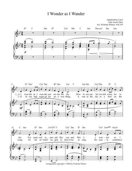 Free Sheet Music I Wonder As I Wander Piano Vocal