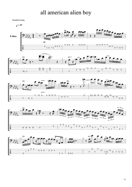 Ian Hunter All American Alien Boy Bass Solo Jaco Pastorius Transcription Sheet Music