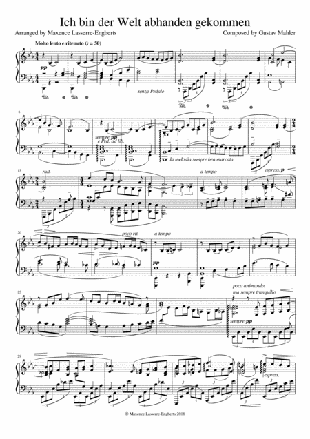 Ich Bin Der Welt Abhanden Gekommen Piano Solo Sheet Music