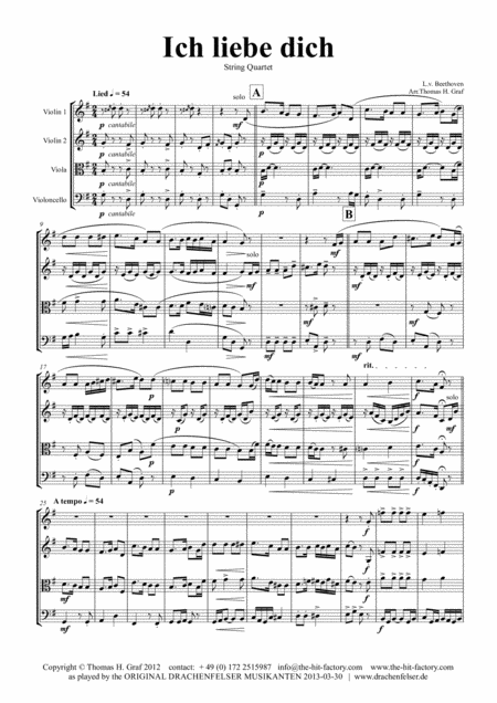 Ich Liebe Dich Beethoven Goes Polka String Quartet Sheet Music