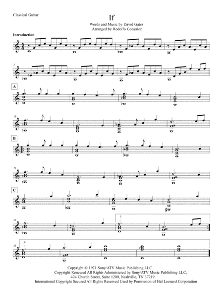 If For Classical Guitar Sheet Music