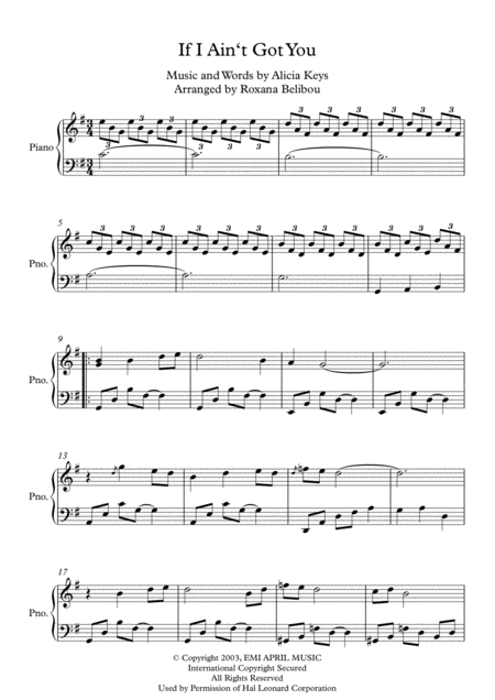 Free Sheet Music If I Aint Got You By Alicia Keys Piano