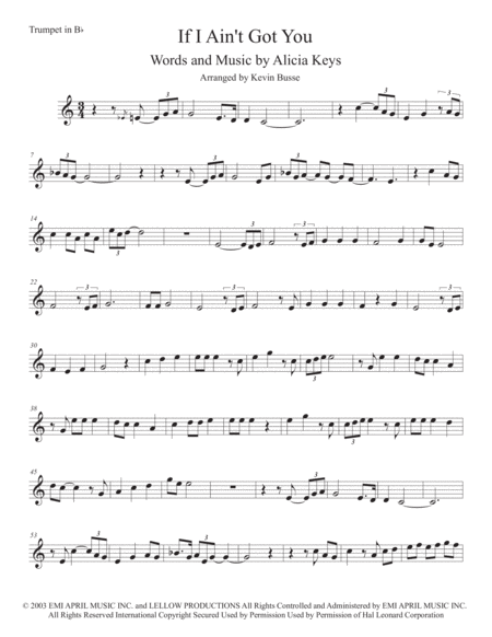 Free Sheet Music If I Aint Got You Easy Key Of C Trumpet