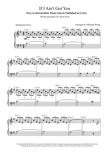 If I Aint Got You Easy Piano Solo In Published G Key With Chords Sheet Music