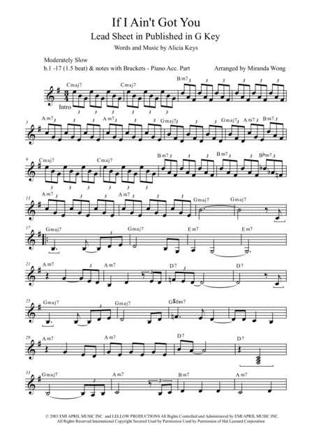 Free Sheet Music If I Aint Got You Lead Sheet In 3 Keys With Chords