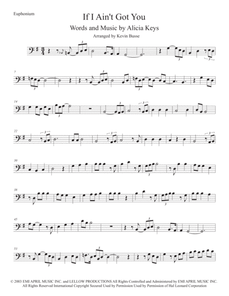 If I Aint Got You Original Key Euphonium Sheet Music