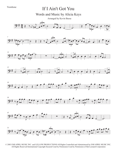 Free Sheet Music If I Aint Got You Original Key Trombone