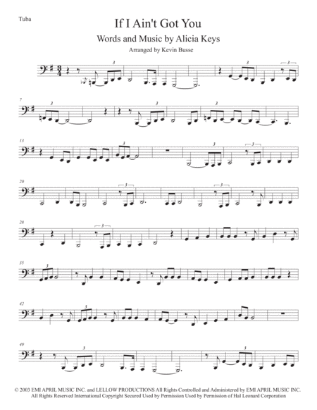 Free Sheet Music If I Aint Got You Original Key Tuba