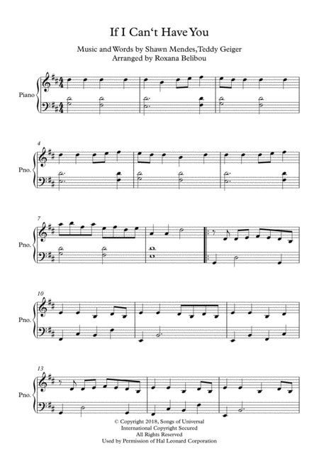 Free Sheet Music If I Cant Have You By Shawn Mendes Easy Piano